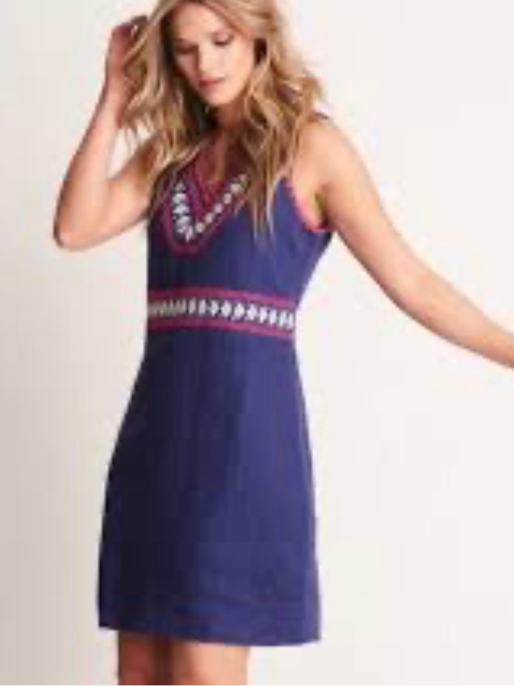 Hatley Navy Sleeveless Tunic Embroidered Shift Dress with Pink Accents NWT